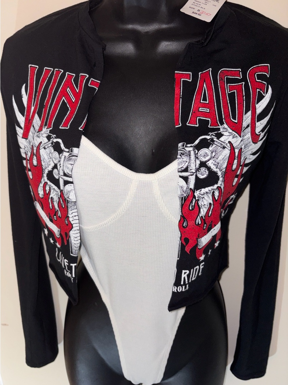 Black CropTop with Red Flame Graphic